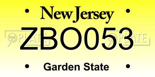 ZBO053 New Jersey License Plate