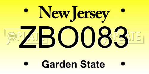ZBO083 New Jersey License Plate