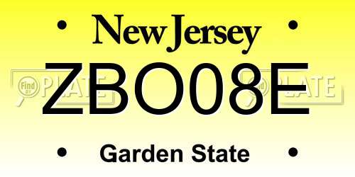 ZBO08E New Jersey License Plate