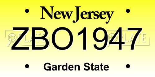 ZBO1947 New Jersey License Plate