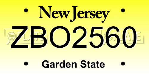 ZBO2560 New Jersey License Plate