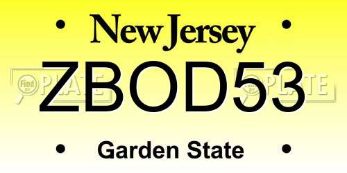 ZBOD53 New Jersey License Plate