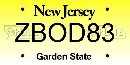 ZBOD83 New Jersey License Plate