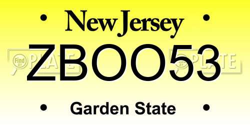 ZBOO53 New Jersey License Plate