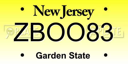 ZBOO83 New Jersey License Plate