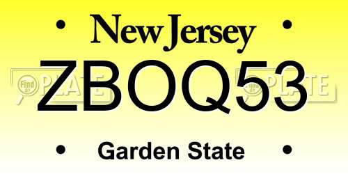 ZBOQ53 New Jersey License Plate