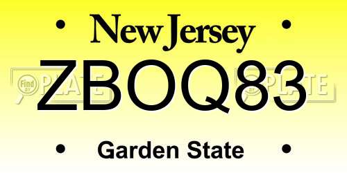 ZBOQ83 New Jersey License Plate