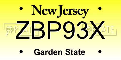 ZBP93X New Jersey License Plate