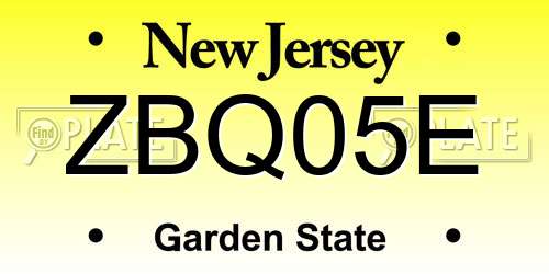 ZBQ05E New Jersey License Plate
