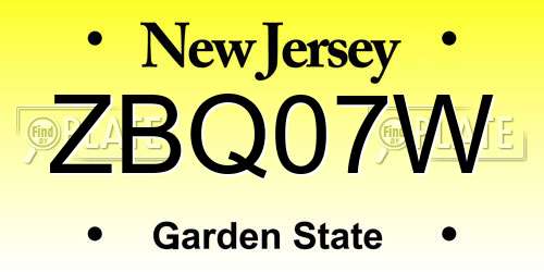 ZBQ07W New Jersey License Plate