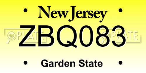 ZBQ083 New Jersey License Plate