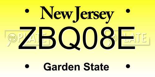 ZBQ08E New Jersey License Plate