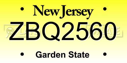 ZBQ2560 New Jersey License Plate
