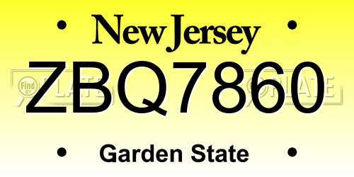 ZBQ7860 New Jersey License Plate