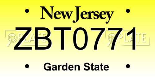 ZBT0771 New Jersey License Plate