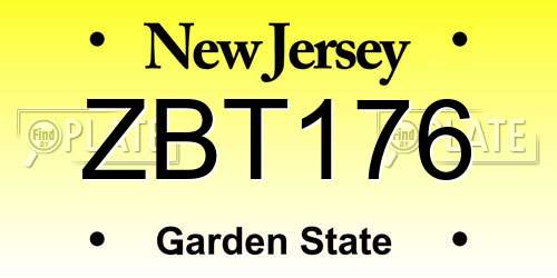 ZBT176 New Jersey License Plate