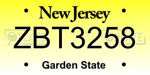 ZBT3258 New Jersey License Plate
