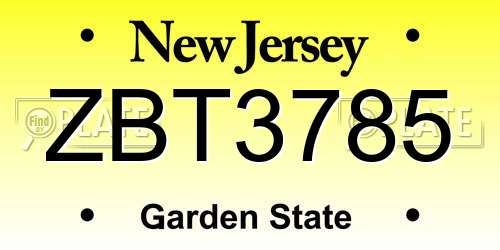 ZBT3785 New Jersey License Plate