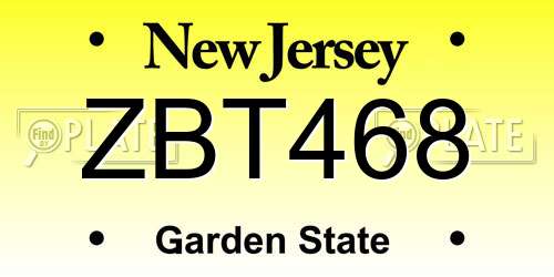 ZBT468 New Jersey License Plate
