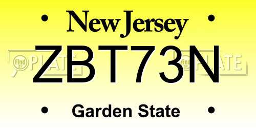 ZBT73N New Jersey License Plate
