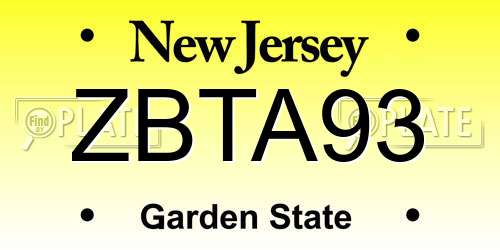 ZBTA93 New Jersey License Plate
