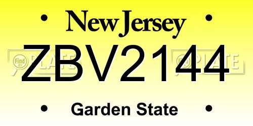 ZBV2144 New Jersey License Plate