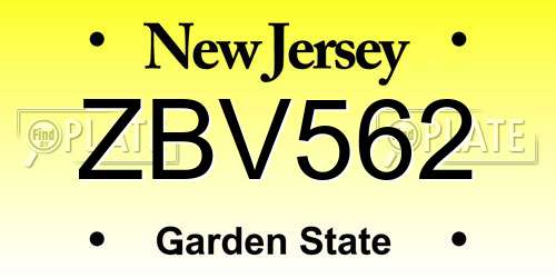 ZBV562 New Jersey License Plate