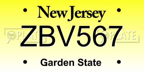 ZBV567 New Jersey License Plate