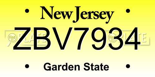 ZBV7934 New Jersey License Plate