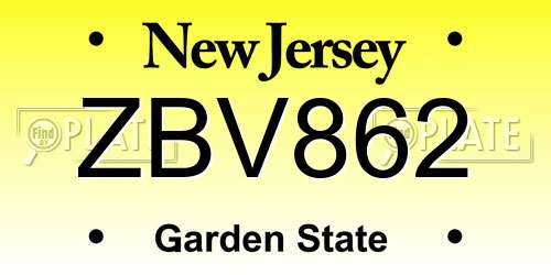 ZBV862 New Jersey License Plate