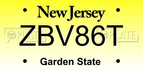 ZBV86T New Jersey License Plate