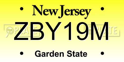 ZBY19M New Jersey License Plate