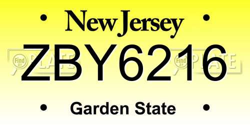 ZBY6216 New Jersey License Plate