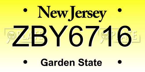 ZBY6716 New Jersey License Plate