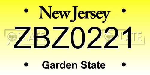 ZBZ0221 New Jersey License Plate