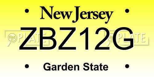 ZBZ12G New Jersey License Plate