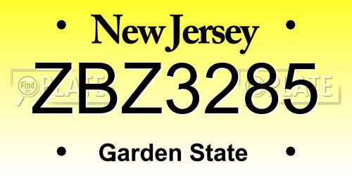 ZBZ3285 New Jersey License Plate
