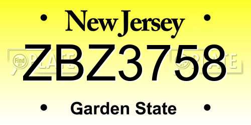 ZBZ3758 New Jersey License Plate