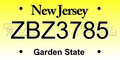 ZBZ3785 New Jersey License Plate