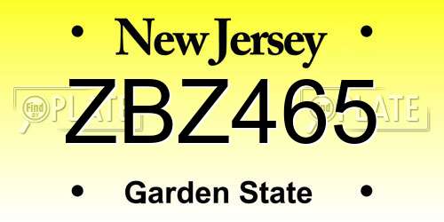 ZBZ465 New Jersey License Plate