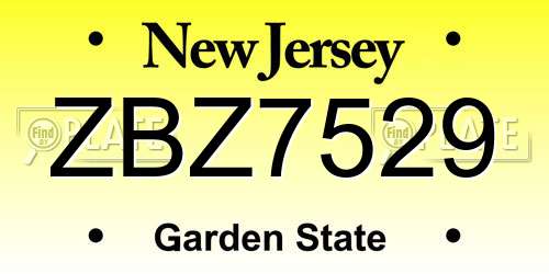 ZBZ7529 New Jersey License Plate