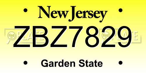 ZBZ7829 New Jersey License Plate