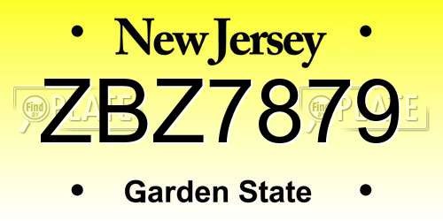 ZBZ7879 New Jersey License Plate