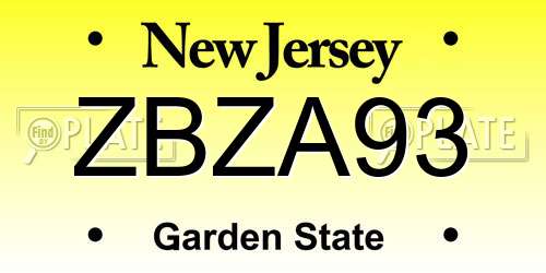 ZBZA93 New Jersey License Plate