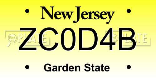 ZC0D4B New Jersey License Plate