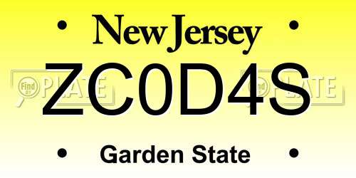 ZC0D4S New Jersey License Plate