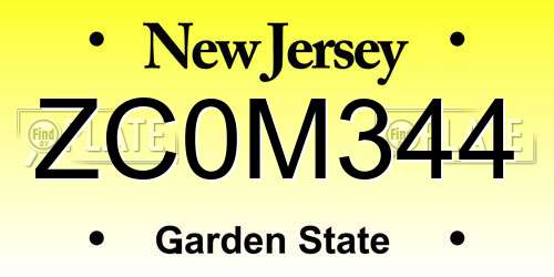 ZC0M344 New Jersey License Plate
