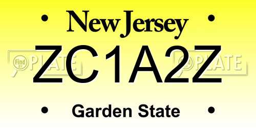 ZC1A2Z New Jersey License Plate