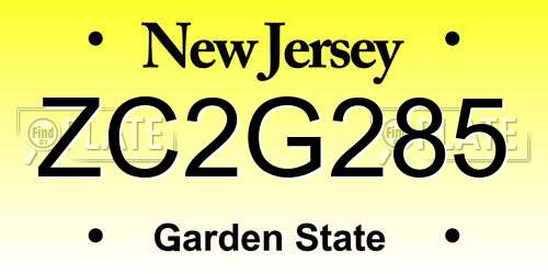 ZC2G285 New Jersey License Plate
