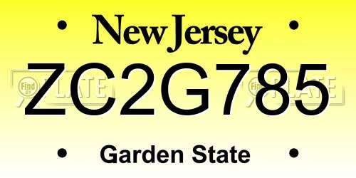 ZC2G785 New Jersey License Plate